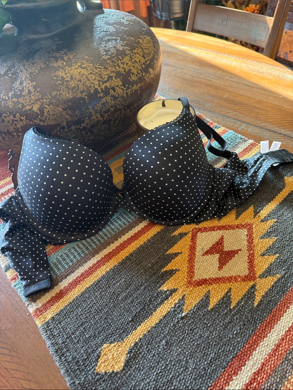 Victoria's Secret Black Bra with White Polka Dots